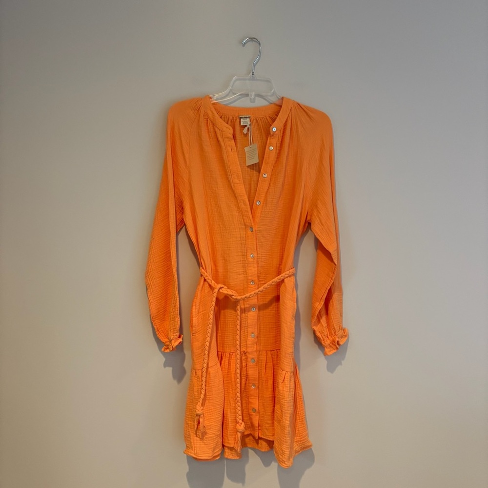 Magaschoni 100% Organic Cotton Tangerine Button-Up Gauze Dress